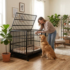 48 Inch Heavy Duty Indestructible Dog Crate with Wheels
