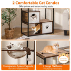 52 Inch Tall Wooden Cat Tree Metal Frame with 2 Condos and Cushions-Coffee