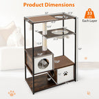 52 Inch Tall Wooden Cat Tree Metal Frame with 2 Condos and Cushions-Coffee