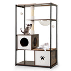 52 Inch Tall Wooden Cat Tree Metal Frame with 2 Condos and Cushions-Coffee