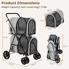 4-in-1 Double Pet Stroller with Detachable Carrier and Travel Carriage