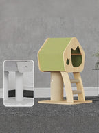 Modern Wooden Cat Condo with Scratching Post