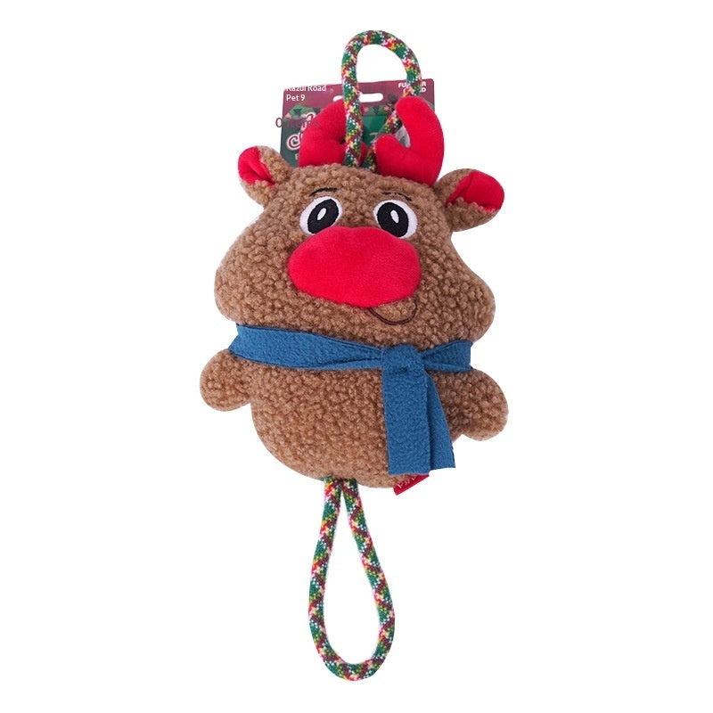 Christmas Dog Toy Self-amusing And Boredom-busting With A Chewable Knotted Rope That Makes Sounds And Is Tough Enough To Withstand Biting