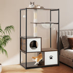 52 Inch Tall Wooden Cat Tree Metal Frame with 2 Condos and Cushions-Coffee