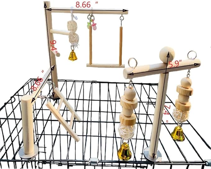 Hamiledyi Small Bird Playground Natural Wood for Top of Cage Bird Play Stand Bird Stands for Parrots Bird Perch Stand Bird Play Gym Bird Toys for Small Bird Parrot Cockatiel Love Birds Budgie