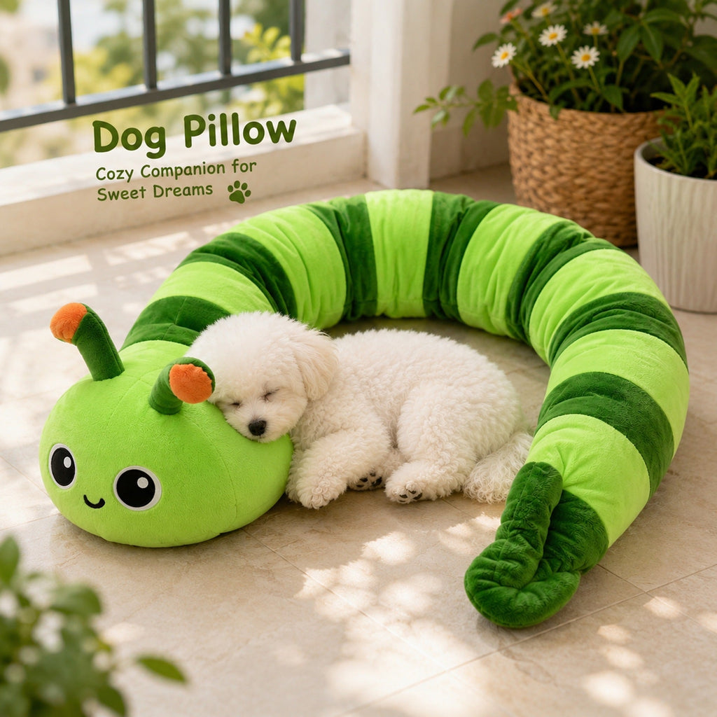 New Pet Doll Pillow, Dog Bed Pillow, Creative New Caterpillar-Shaped Dog Pillow, Soft And Comfortable Pet Supplies