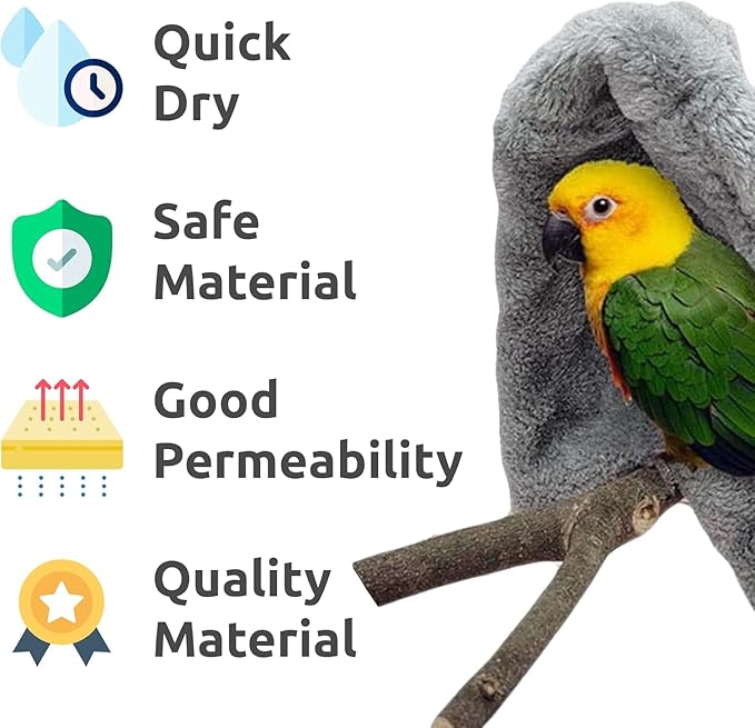 SIMENA Bird Blanket for Cage, Corner Fleece Bed for Birds, Cozy Bird Warmer, Parrot House for Cage, Cuddle Nest Hanging Toy for Lovebirds Parakeet (Yellow, Medium)