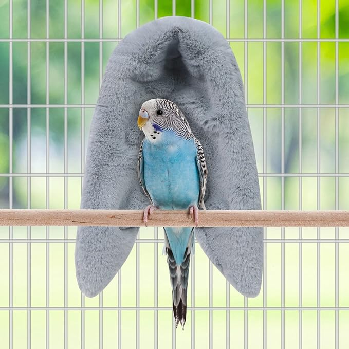 Cozy Bird Blanket Parrot Cage Snuggle Hut Warm Bird Nest House Bed Hanging Hammock for Parakeet Cockatiel Conure African Grey (Medium, Grey)
