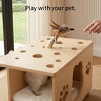 4-in-1 Wooden Cat Cave Bed & Side Table with Washable Cushion