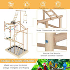 Pet Parrot Playstand Parrots Bird Playground Bird Play Stand Wood Perch Gym Playpen Ladder with Feeder Cups Bells for Cockatiel Parakeet (4 Layers)