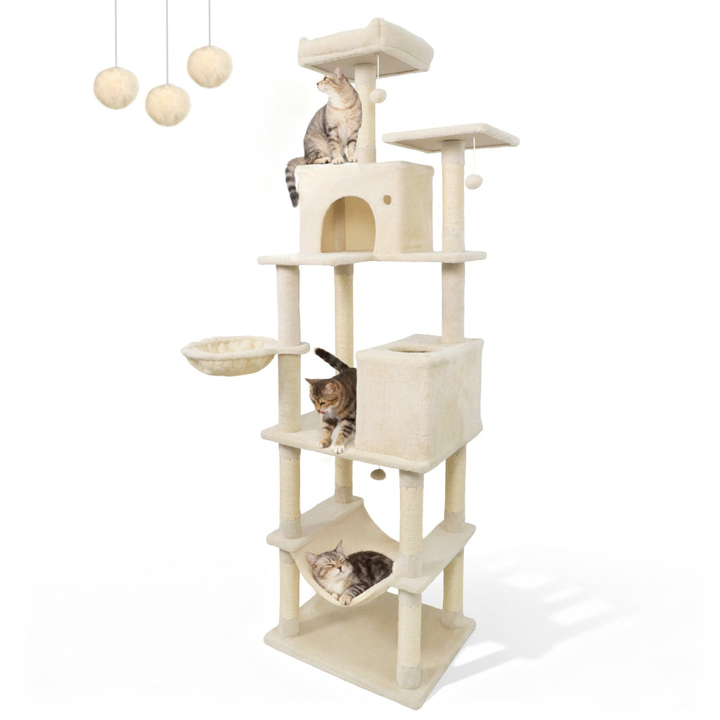 80 Inches Tall Cat Tree with 2 Large Condos and Dangling Toys