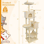 80 Inches Tall Cat Tree with 2 Large Condos and Dangling Toys