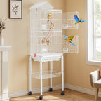 YITAHOME 62 inch Metal Bird Cage, Large Parakeet Cages for Parrot, Cockatiel, Lovebird, Pigeon with Roof Top, Rolling Stand and Hanging Accessories, White
