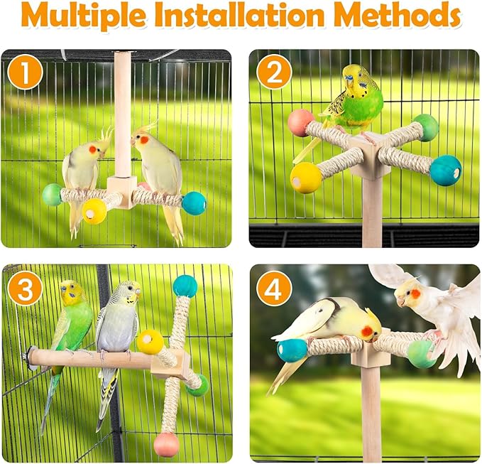 Rotating Bird Perches Toy, Interactive Spinning Parrot Parakeet Toys, Wooden Exercise Stand Bird Cage Accessories for Budgies,Cockatiels,Small Birds