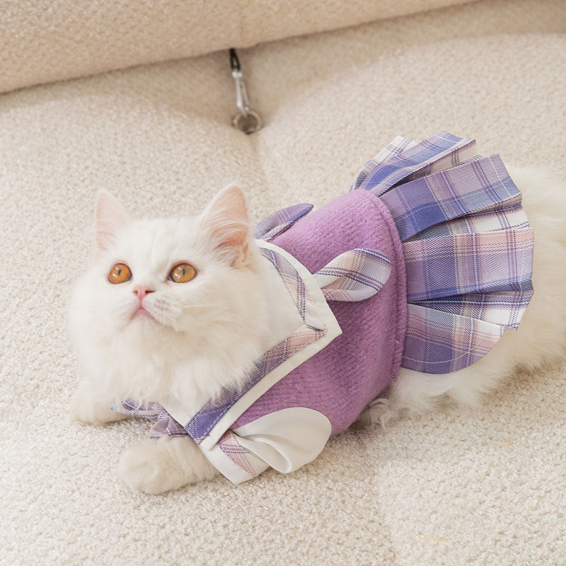 Autumn And Winter New Cats Cute Rabbit Lapel JK Dress College Style Dress Small And Medium-Sized Puppy Pet Clothes