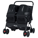 Foldable Double Pet Stroller with Adjustable Sunshade and Storage Basket