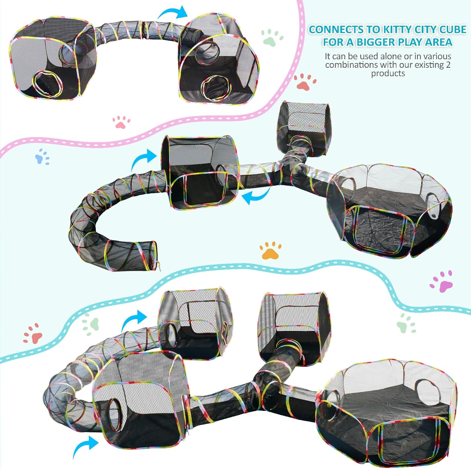 Outdoor Cat Enclosure with 134" Tunnel, XL Pop-Up Cat Tent & Playpen