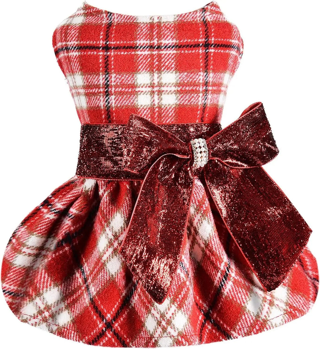 Plaid Dog Sweater Dress – Warm Winter Outfit for Puppies