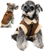 Retro Aviator Dog Jacket – Faux Leather Sherpa Coat