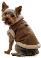 Retro Aviator Dog Jacket – Faux Leather Sherpa Coat