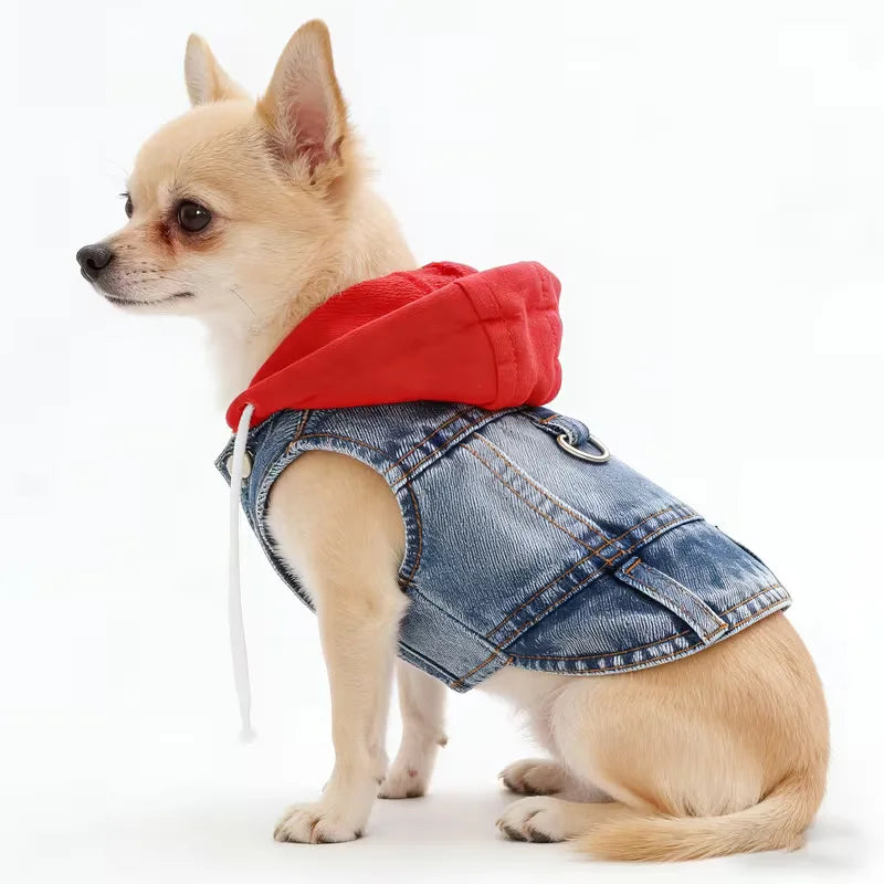 Denim Dog Hoodie Jacket for Small Dogs & Cats