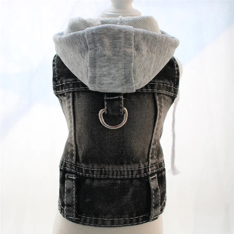 Denim Dog Hoodie Jacket for Small Dogs & Cats