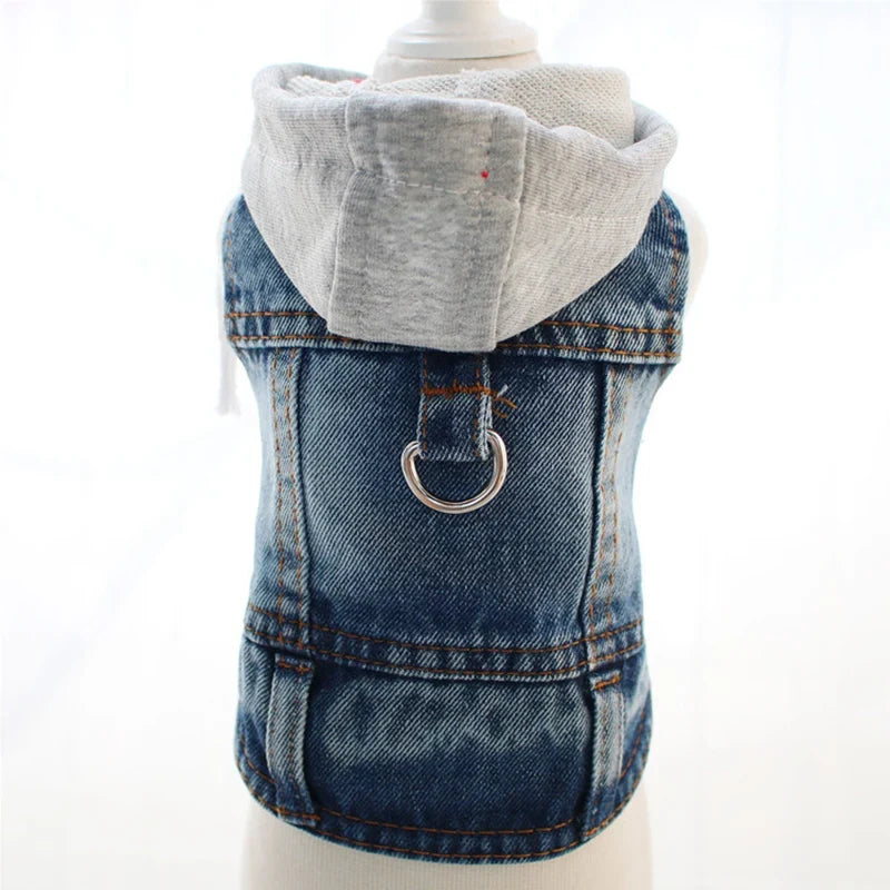 Denim Dog Hoodie Jacket for Small Dogs & Cats