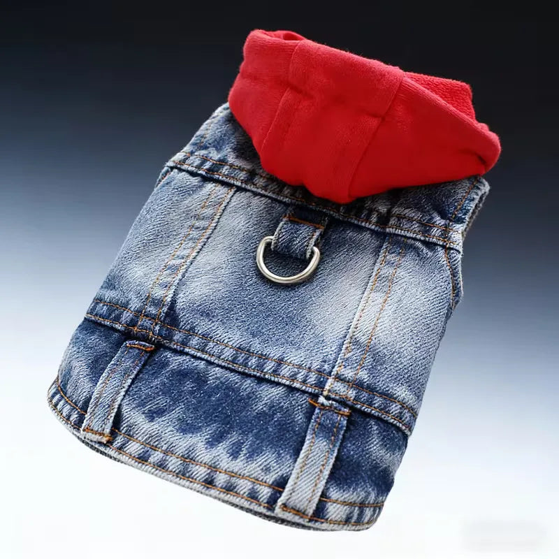 Denim Dog Hoodie Jacket for Small Dogs & Cats