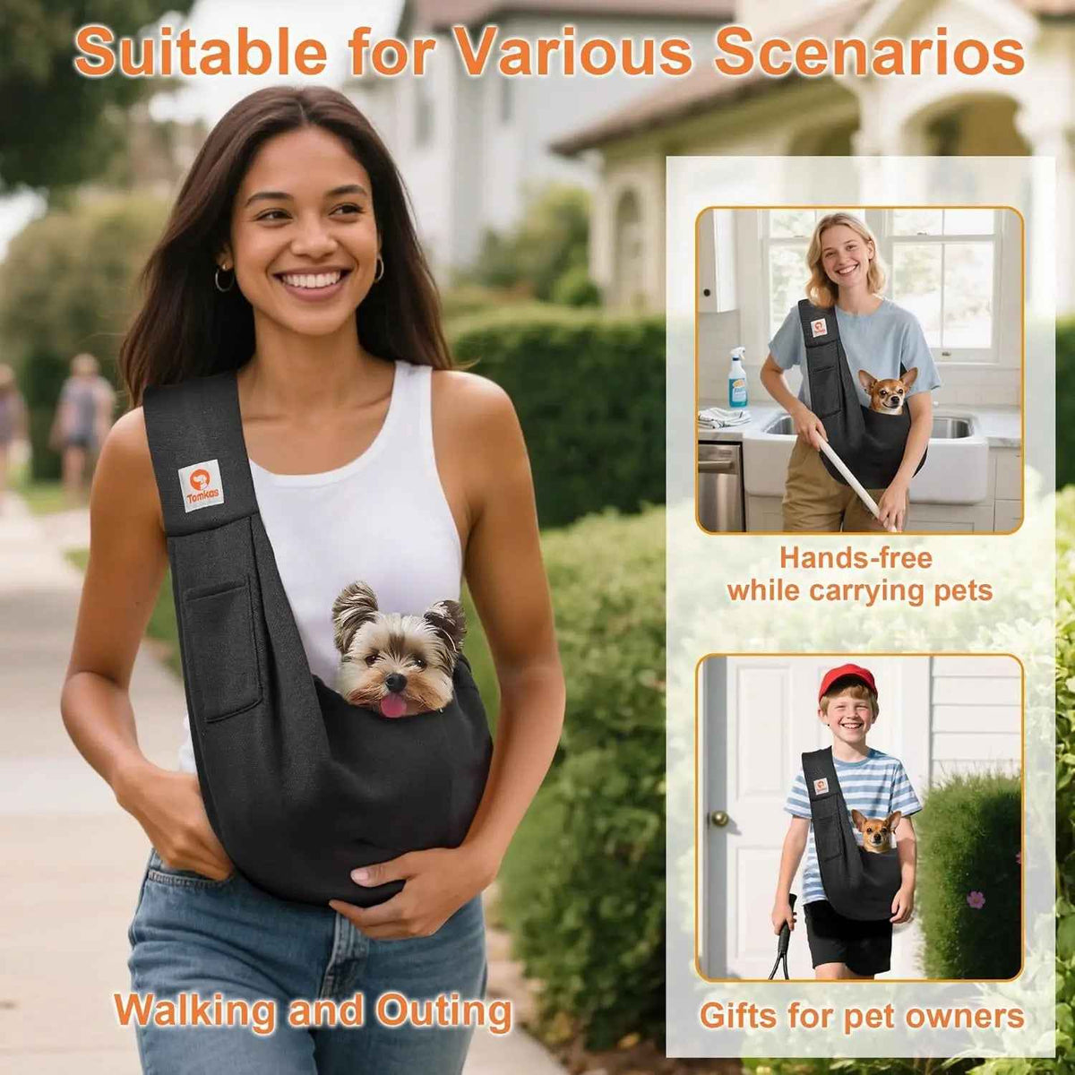 Small Dog Sling Carrier – Hands-Free Pet Pouch for Dogs & Cats, 3–10 lbs