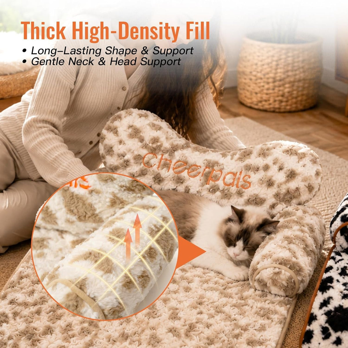 Calming Pet Bed Mat with Head Support – 2 Patterns, M–L