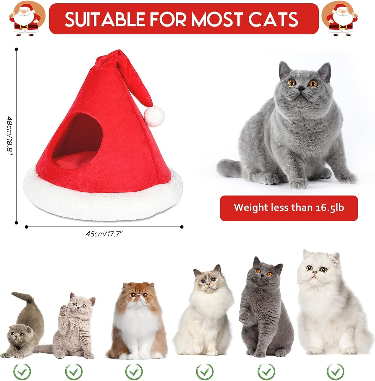 Christmas Cat Cave Bed – 2-in-1 Tree Tent, 16.9"
