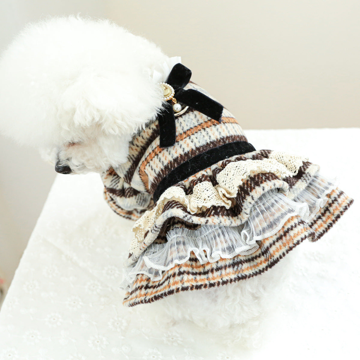 Pet Clothes Dog Cat Clothing Clothing Autumn And Winter Maillard Woolen Skirt