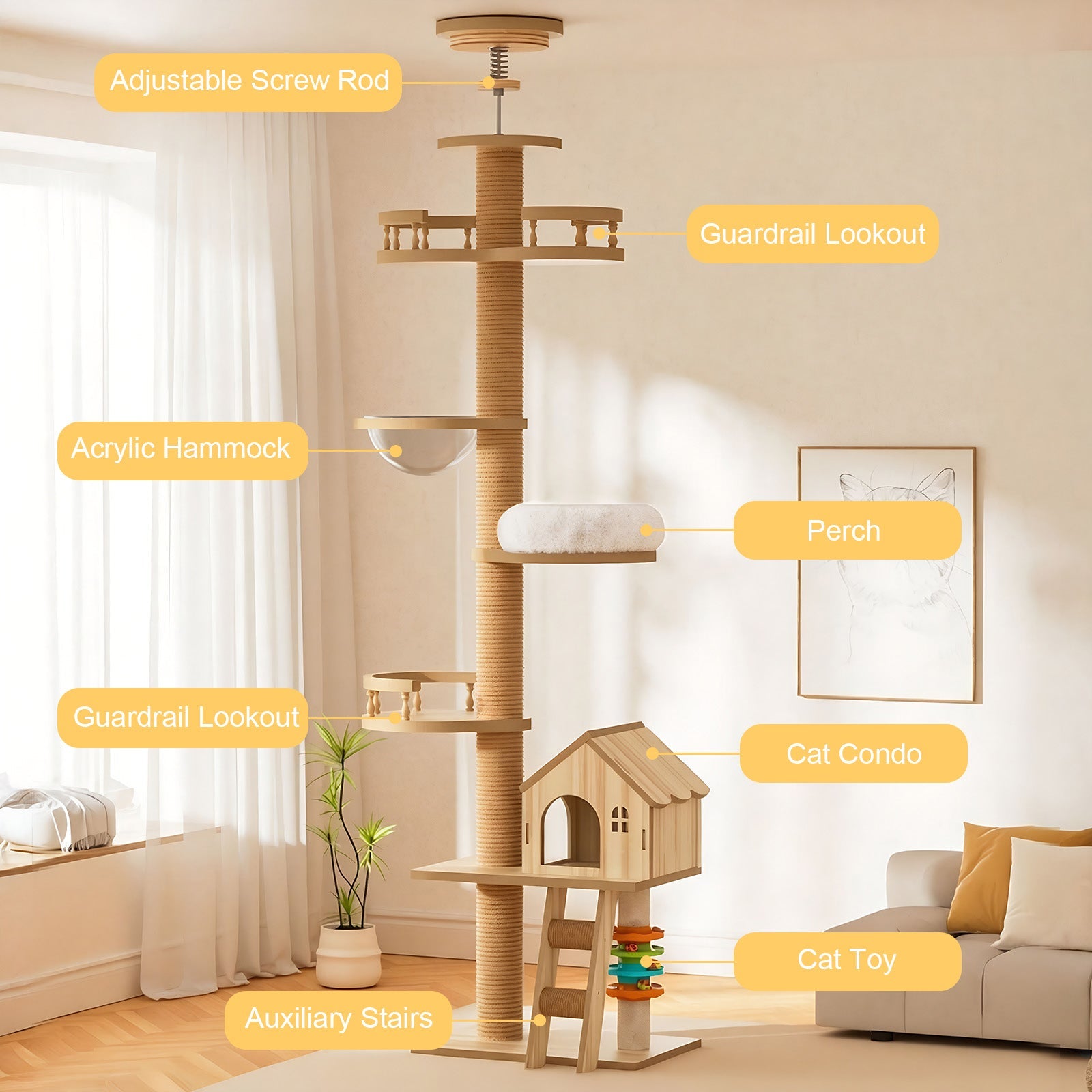 Floor to Ceiling Cat Tree with Scratching Post