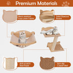 Cat Wall Furniture Set of 4 with Hammock 2-step Cat Tree and Perch-Natural