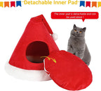 Christmas Cat Cave Bed – 2-in-1 Tree Tent, 16.9"