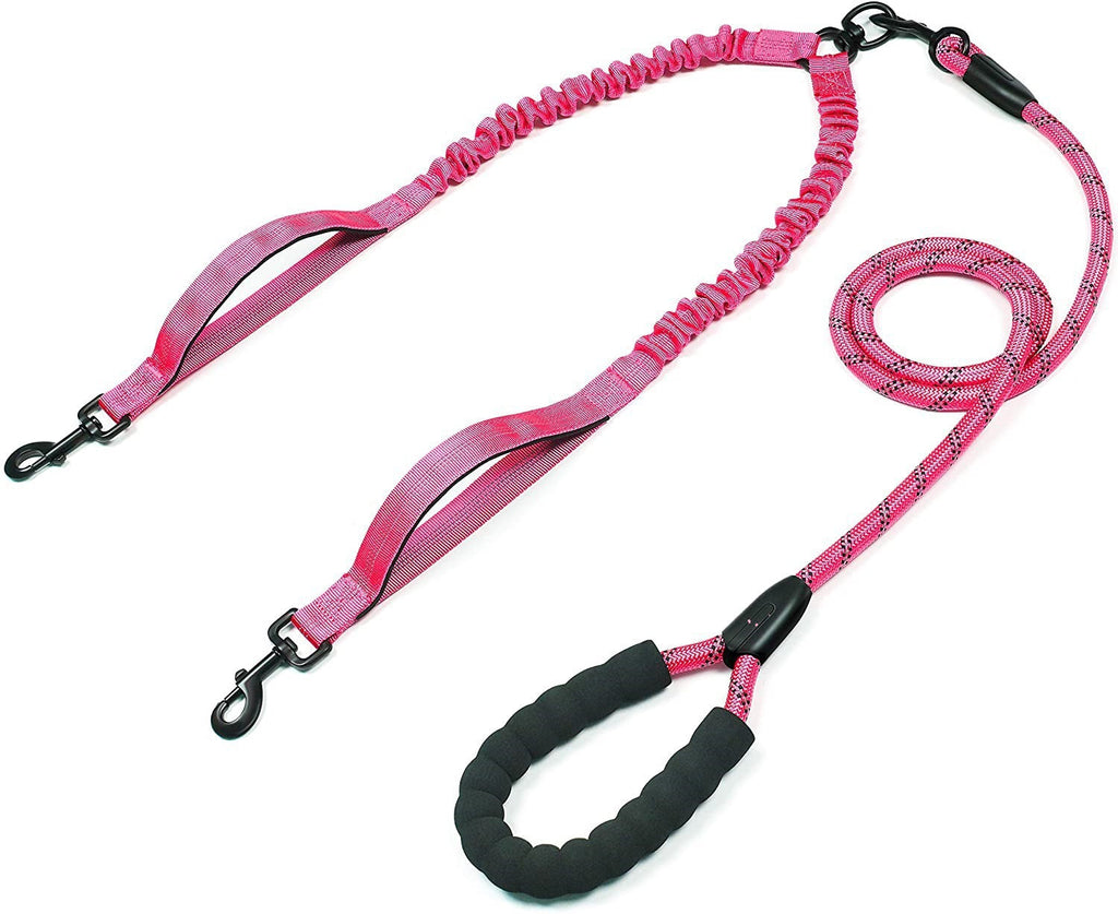 Pet Double Leash, One For Two, Double-Headed Dog Leash, 2 Dog Leashes, Telescopic Elastic Luminous Anti-Tangle Dog Leash