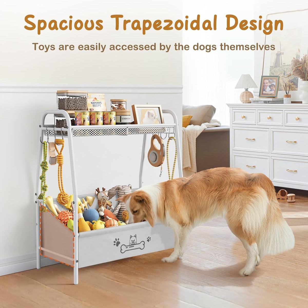 Dog Toy Storage Organizer with Shelf & 6 Hooks