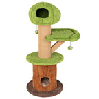 Mushroom Cat Tree for Indoor Cats with 2 Cute Condos Plush Perch and Teasing Balls-Green