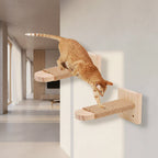 Wooden Cat Wall Steps – Wall Mounted Climbing Ladder with Sisal Rope Scratching Post